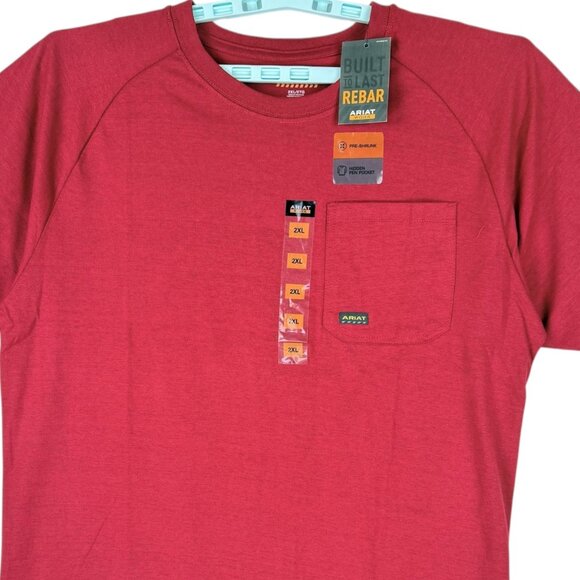 Ariat Rebar Men's Short Sleeve Crew Neck Rio Red T-Shirt Size 2XL NWT - Picture 3 of 10